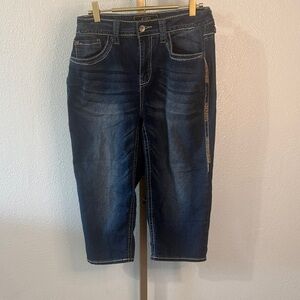 Cato Dark Blue Women's Capri Jeans- embroidered pockets- size 10
